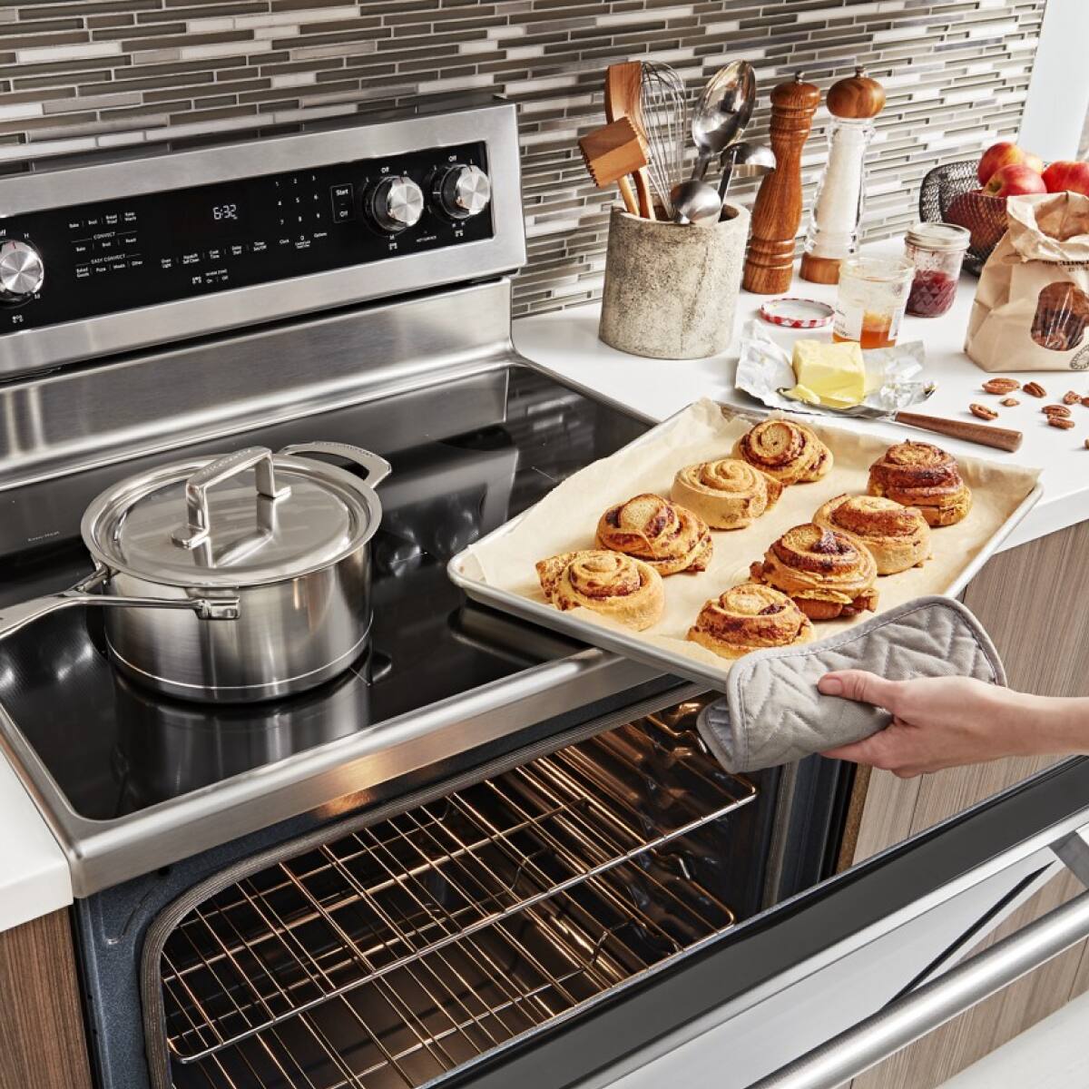 Alt View 9. KitchenAid - KitchenAid - 6.4 Cu. Ft. Self-Cleaning Freestanding Electric Convection Range - Stainless steel - Stainless Steel.