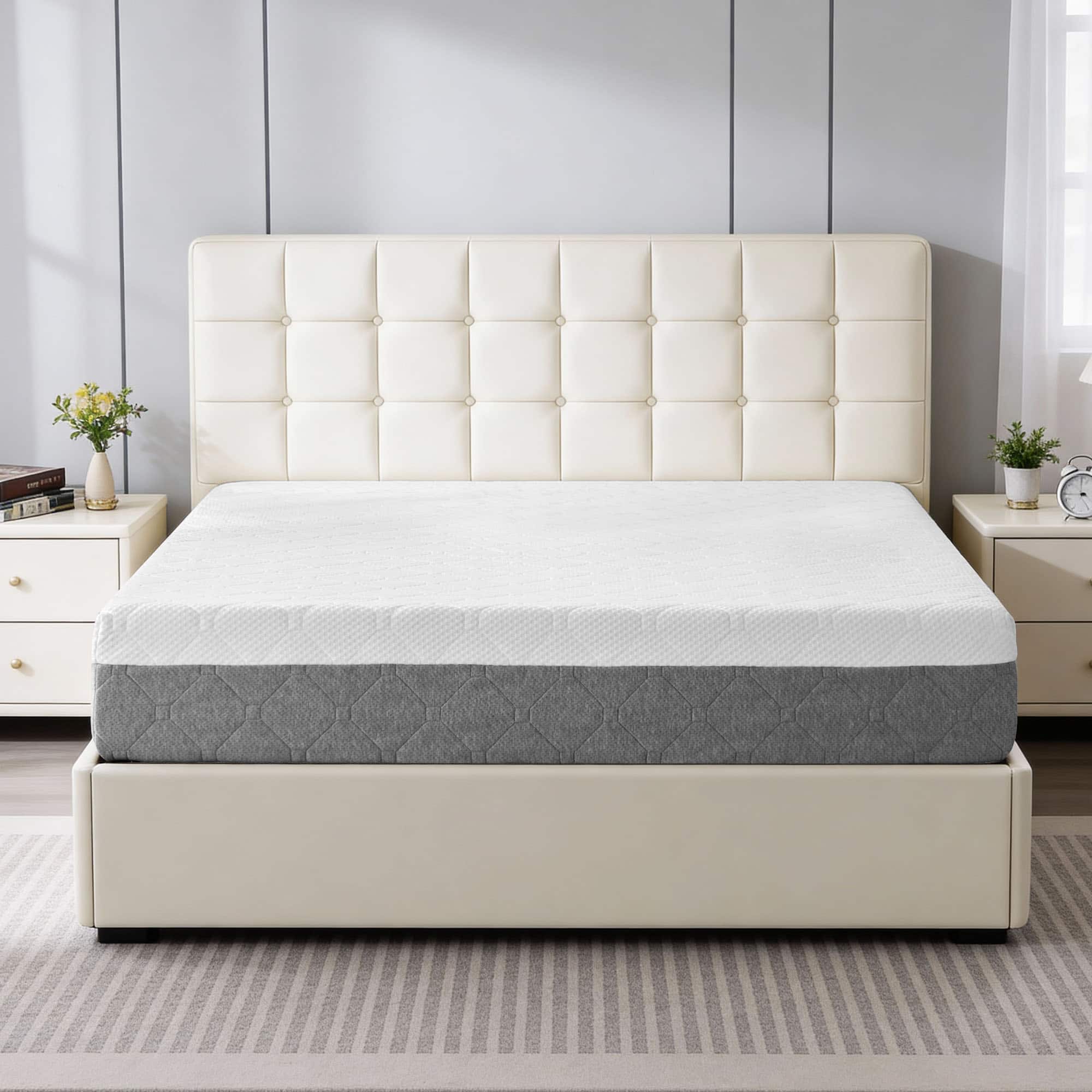 Dyonery - Medium Firm Mattress King Size 12 Inch, Cooling Gel With High Density Foam Mattresses in Box - White