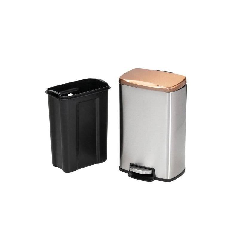 Back. Hivvago - Set of 2 Stainless Steel Gold Bronze Copper Top Step On Trash Can - Gold Bronze Copper.