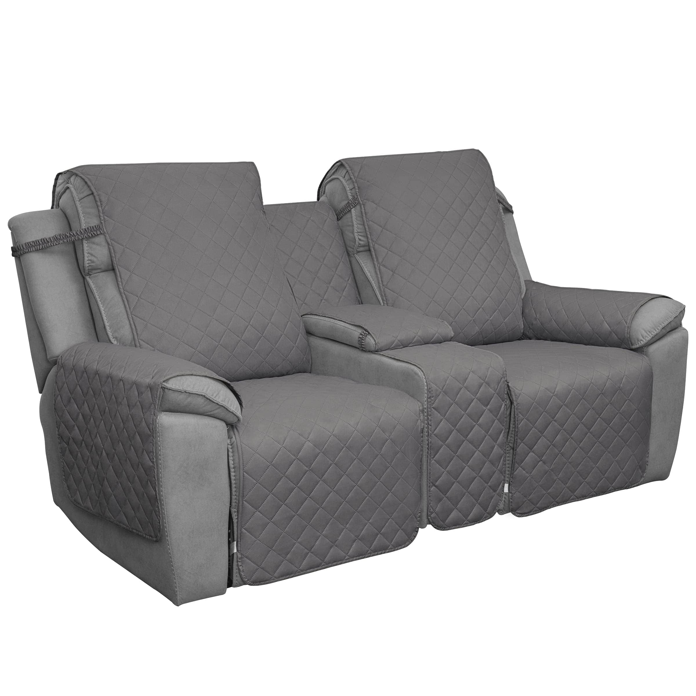 Fabibe - Loveseat Recliner Cover with Console, Reversible Couch Cover for Living Room, Non-Slip, Washable Design - Gray/Light Gray Recliner Loveseat
