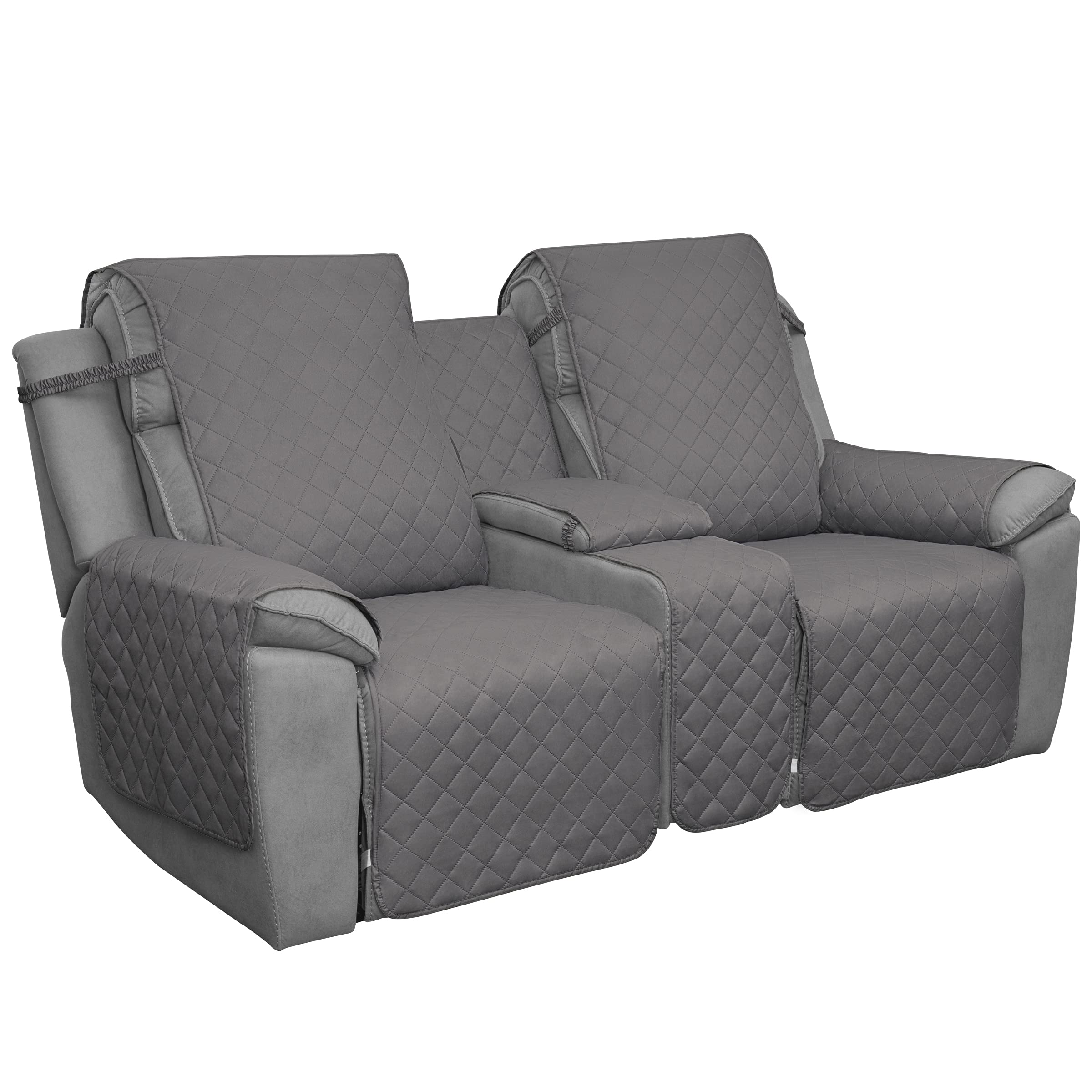 Front. Fabibe - Loveseat Recliner Cover with Console, Reversible Couch Cover for Living Room, Non-Slip, Washable Design - Gray/Light Gray Recliner Loveseat.