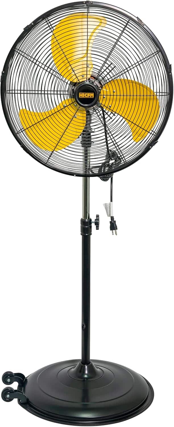 Akoasm - 20" Pedestal Fan, 5000 CFM High Velocity, 3-Speed 1/5 HP Motor, 50° Tilt, Oscillating, Adjustable Height for Garage