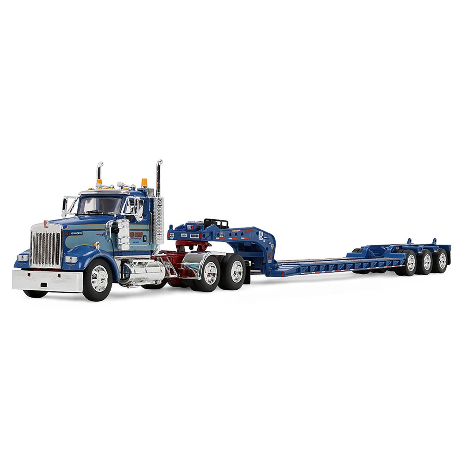 Alt View 1. First Gear - Kenworth W900L Day Cab and Fontaine Magnitude Lowboy Trailer Blue and Light Blue Two-Tone 1/64 by First Gear.