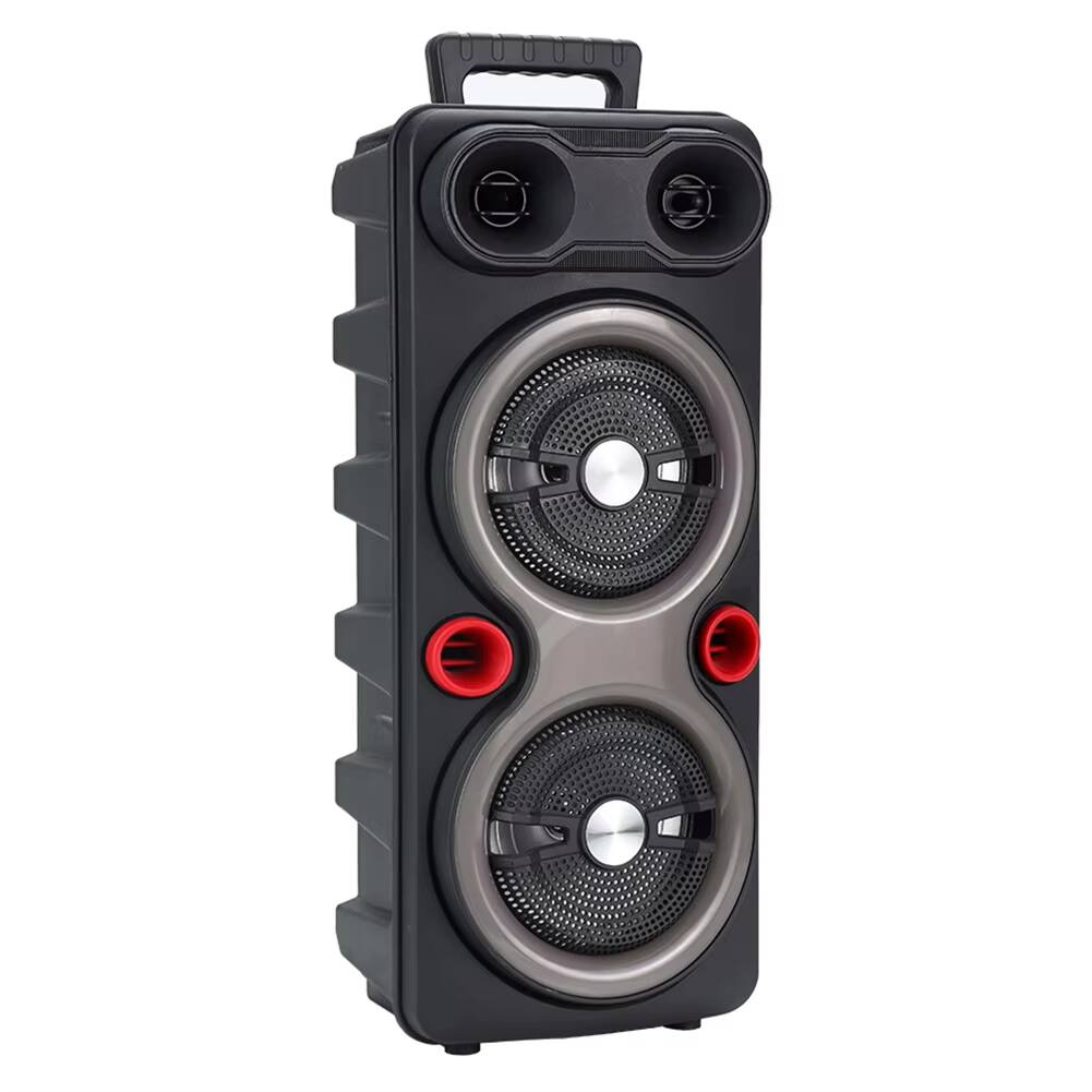 Left. Luckbyte - Portable Outdoor Party Speaker with Dual Subwoofers LED Lights Mic FM Radio for Karaoke.