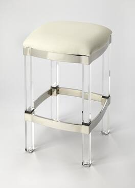 Butler Specialty - Jordan 24 in. Seat Height Faux Leather and Acrylic Backless Counter Stool with Foot Rest - White