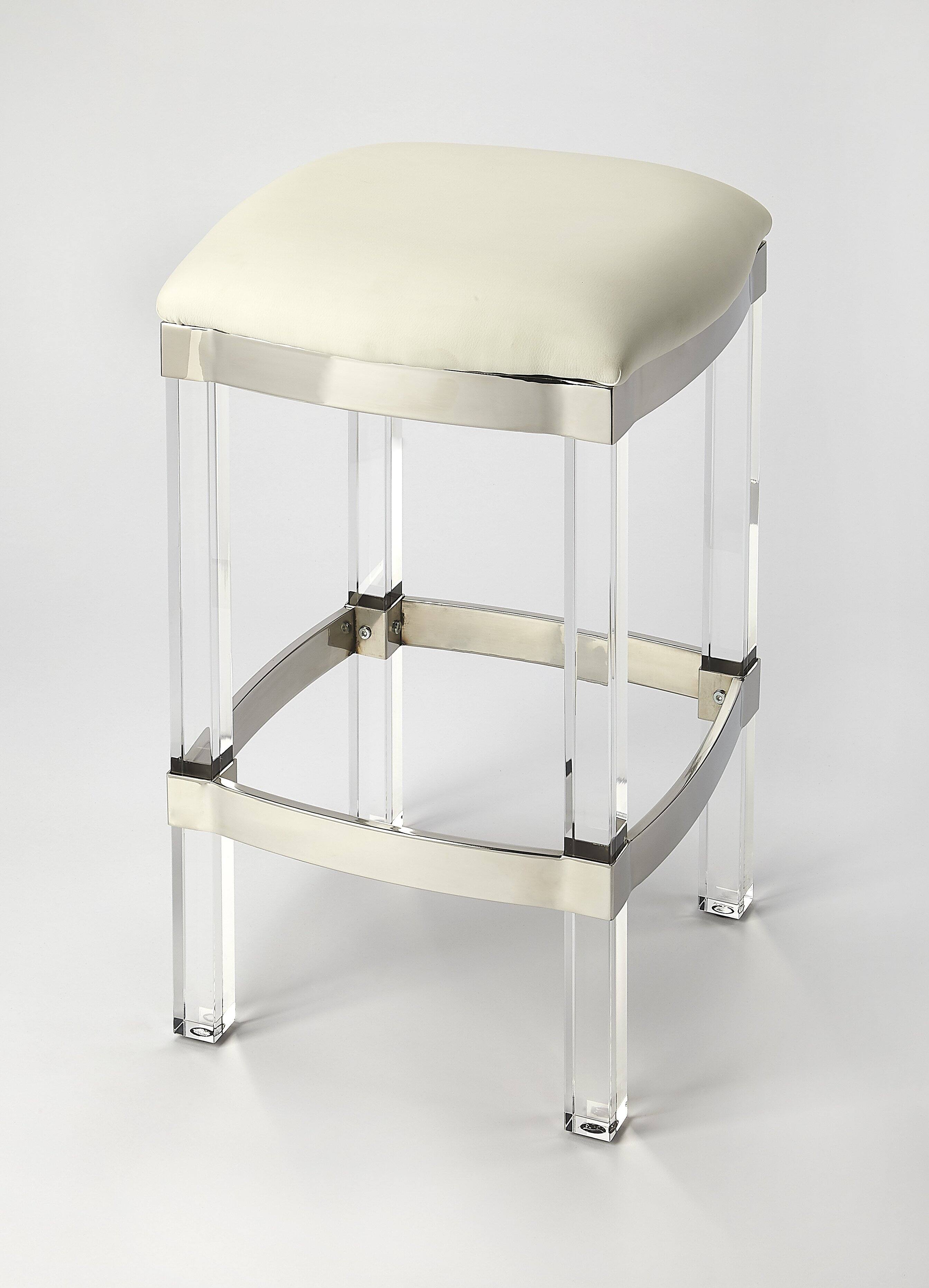 Butler Specialty - Jordan 24 in. Seat Height Faux Leather and Acrylic Backless Counter Stool with Foot Rest - White