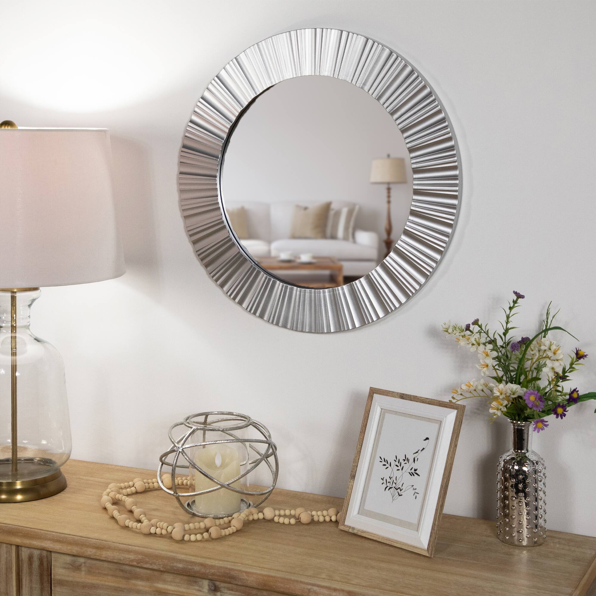 Alt View 2. Northlight - Contemporary Fluted Round Wall Mirror - 20" - Silver Finish - Silver.
