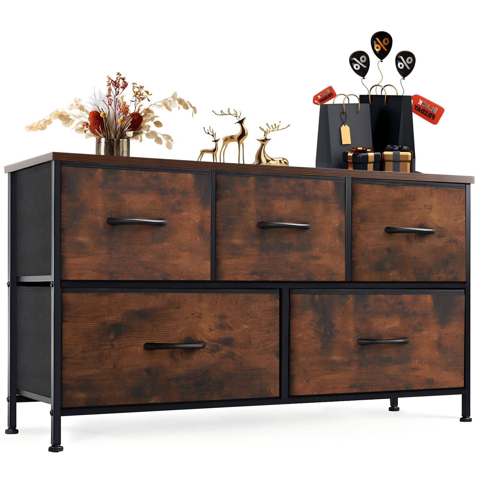 Brown 11.2"D x 39.6"W x 21.9"H (5 Drawers)