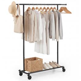 Costway - Garment Rack with Extendable Rods, Clothes Stand on Wheels for Dressing Rooms - Black