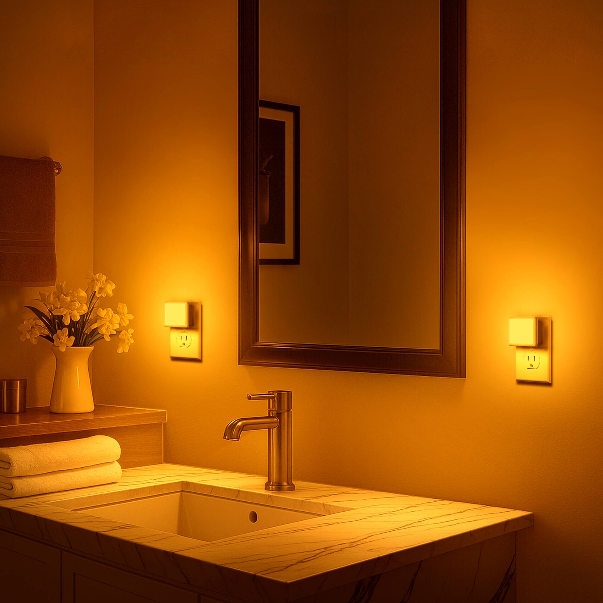 Alt View 4. Jandcase - JANDCASE 2-Pack 0.3W Plug-in Night Light, Amber Glow, Compact Square Design, Non-, Dusk-to-Dawn Auto Sensor - White.