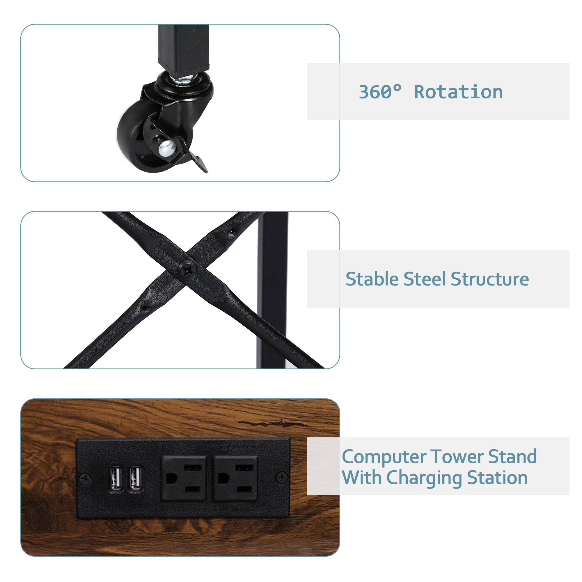 360° Rotation  
Stable Steel Structure  
Computer Tower Stand With Charging Station