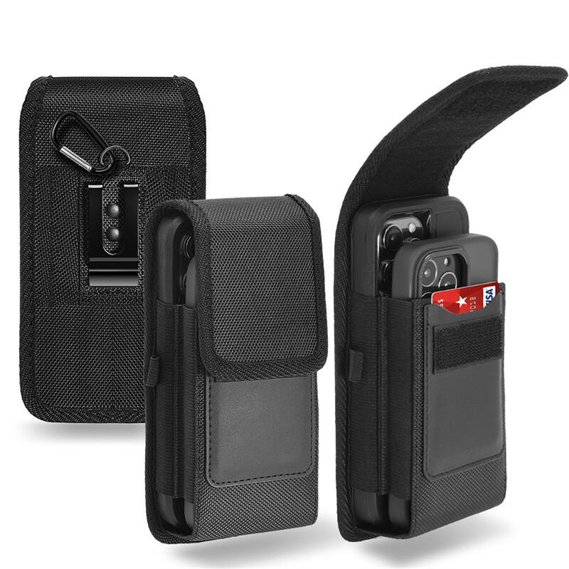 Front. LUXMO - LUXMO Large Vertical Universal Dual Phone Slot Nylon Pouch with Credit Card Slot - Black - Black.