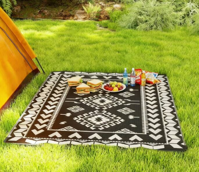 Alt View 4. TinyHomie - Patio Rug for Decor Portable Outside Camping Area Carpet Mat Reversible Rug for Indoor and Outdoor - Black and White.