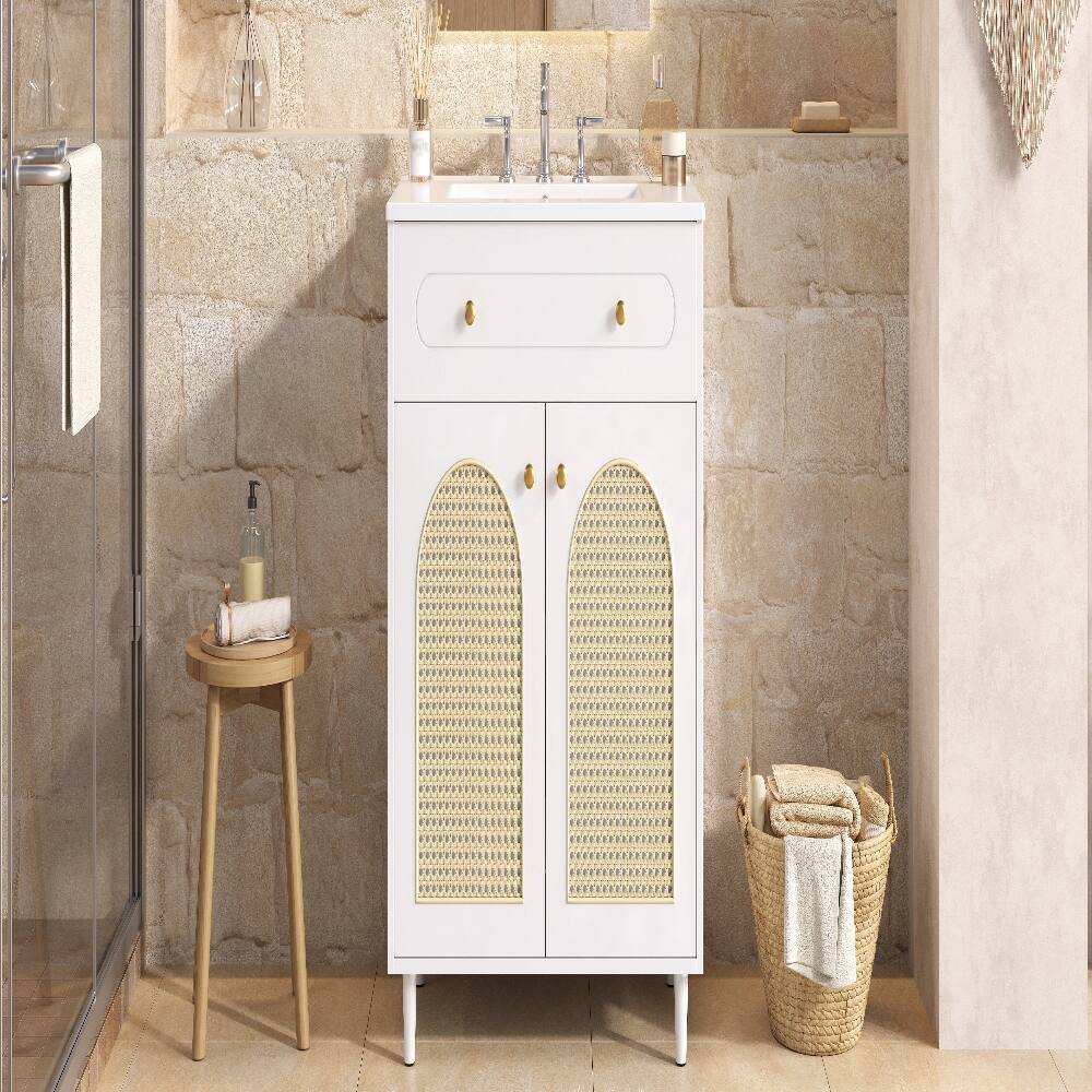 Alt View 10. Loheer - Loheer 30 inch bathroom vanity with sink White Rattan Solid Wood Cabinet - White.