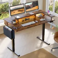 Bestier Gaming Adjustable Standing Desk with Storage and Monitor Stand - 58" wide - Brown - Front_Zoom