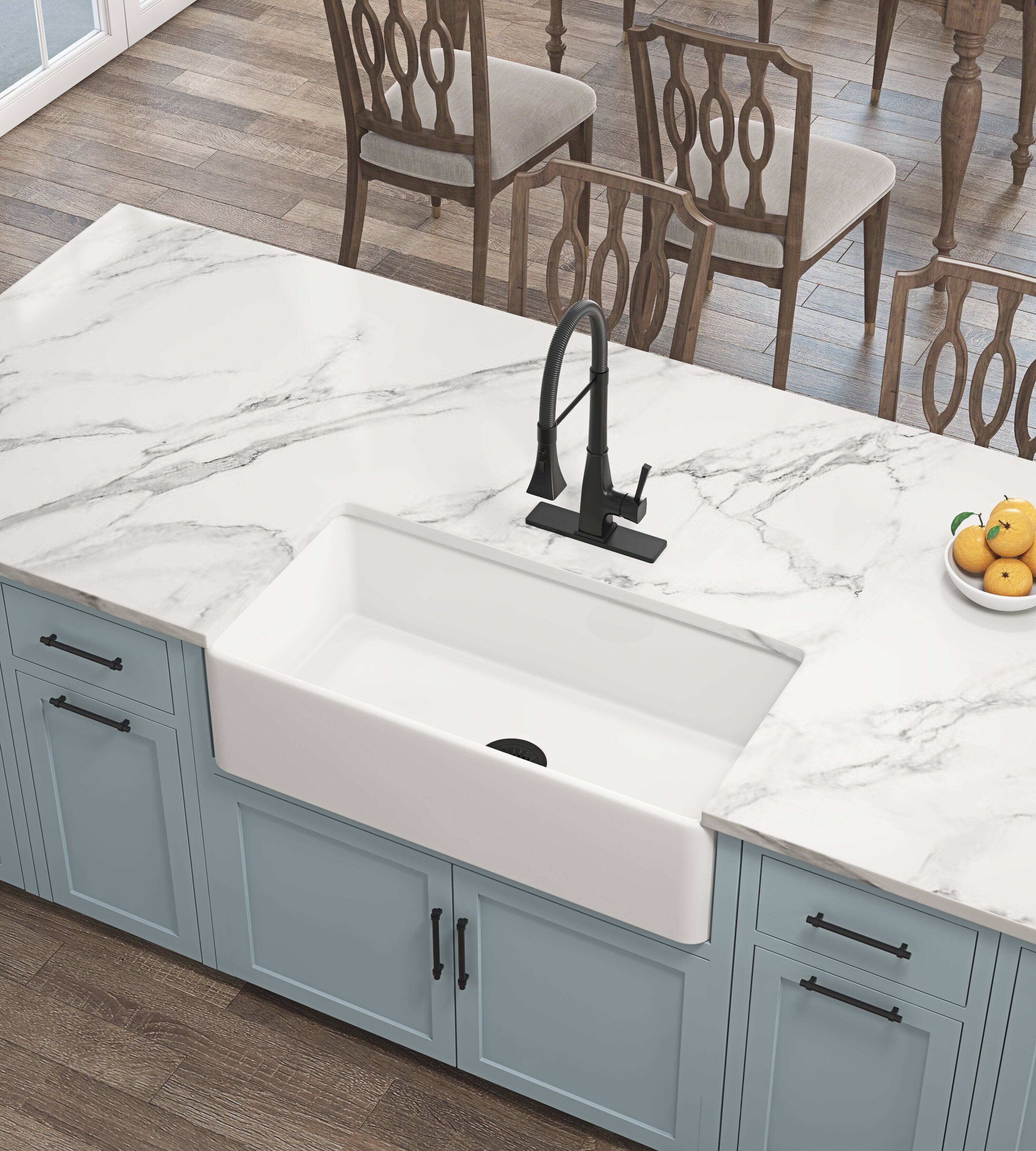 Angle. Siljoy - Inch White Farmhouse Sink Deep Apron Sink Undermount Farmhouse Kitchen Sink Single Farm Sink - White.