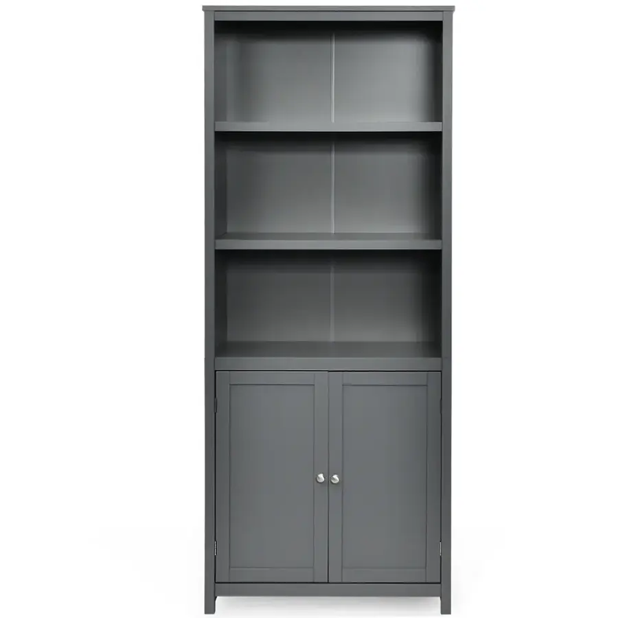 Alt View 19. Costway - Bookcase Shelving Storage Wooden Cabinet Unit Standing Bookcase W/Doors Gray - Gray.