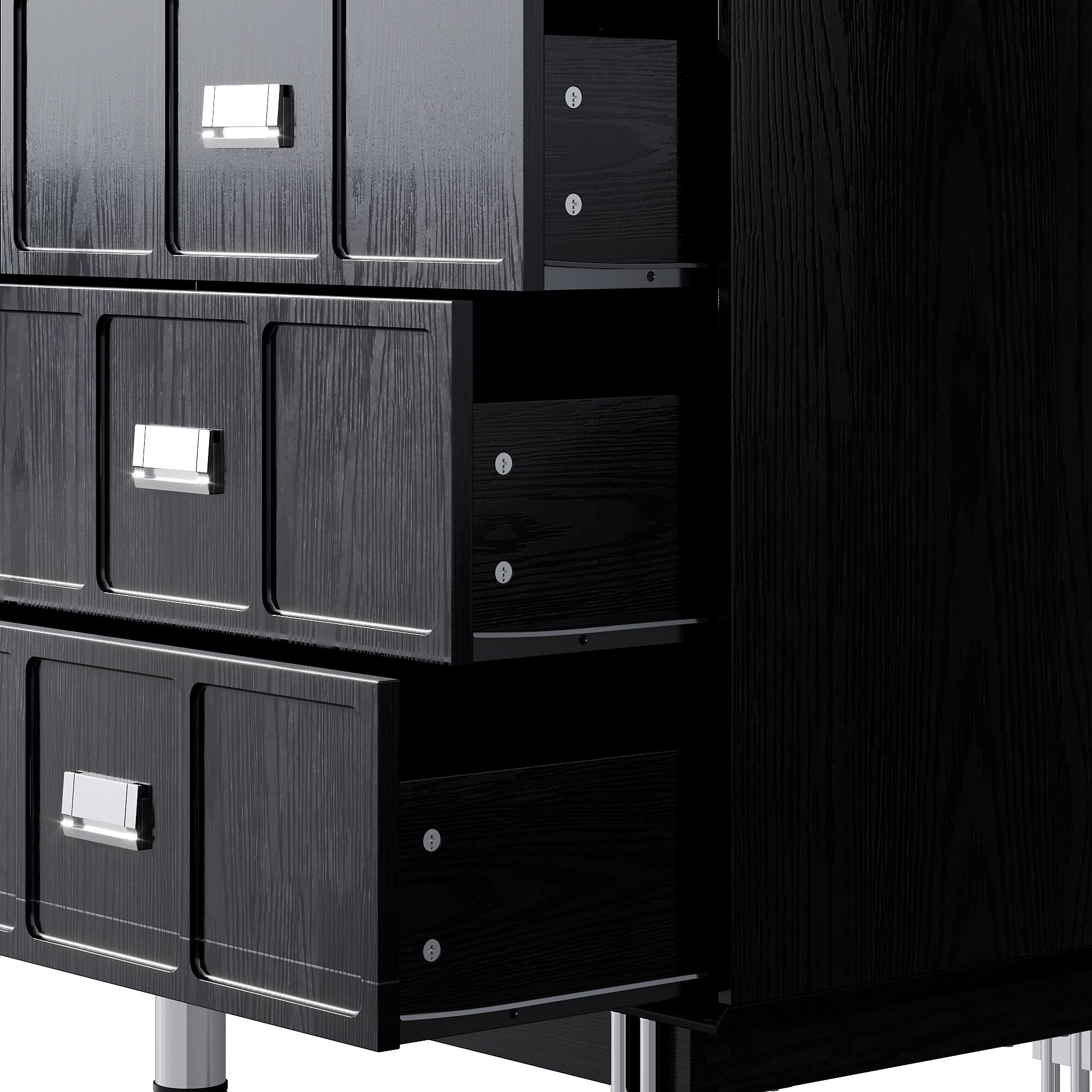 Alt View 5. FUFU & GAGA - Vintage Card Catalog 9 Drawer Dresser - Industrial Storage Cabinet with Silver Metal Handles for Bedroom, Living Room - Black.