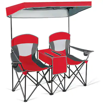 Front. Costway - Costway Portable Folding Camping Canopy Chairs w/ Cup Holder Cooler Outdoor - Red.