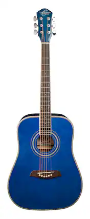 Front. Oscar Schmidt - Oscar Schmidt OG1TBL-A 3/4 Size Dreadnought Acoustic Guitar. Transparent Blue - Transparent Blue.