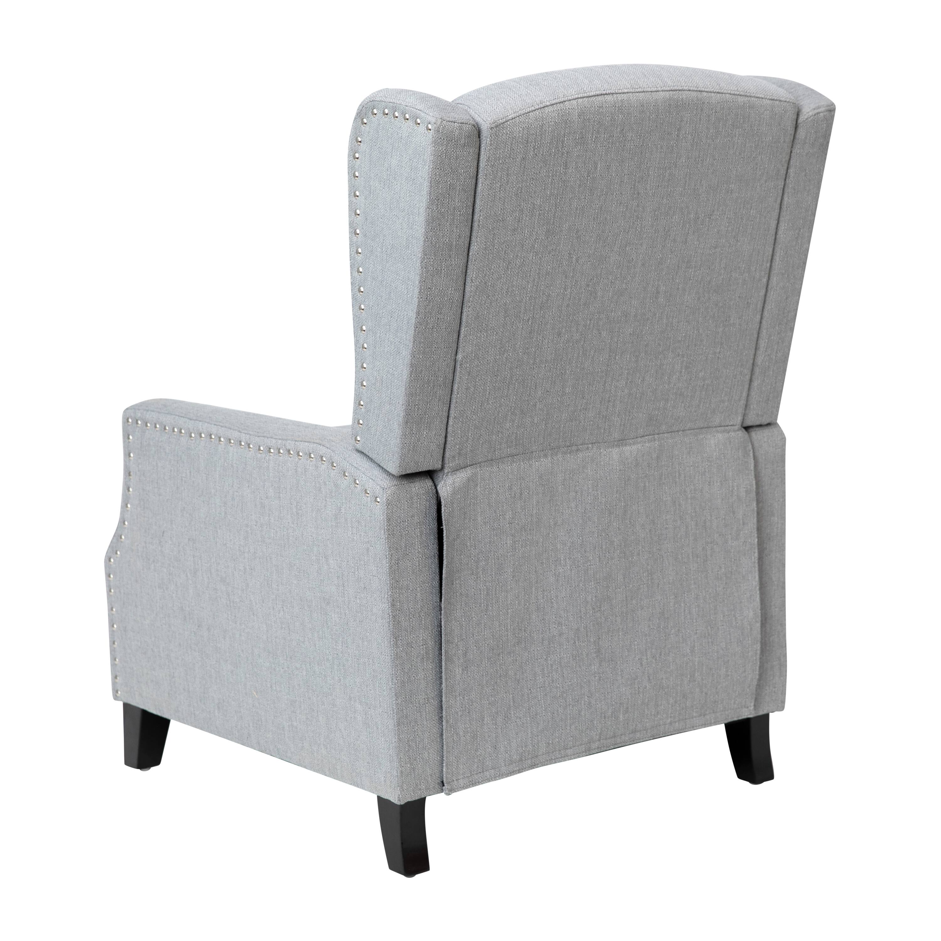 Alt View 5. Emma + Oliver - Leeds Fabric Upholstered Easy Push Back Recliner - Classic Wingback Design with Nailhead Accent Trim and Footrest - Gray.