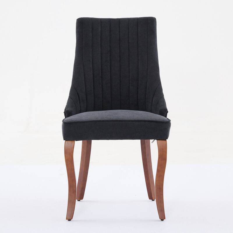Alt View 4. HTUTWOO - Fabric Dining Chairs with High Back & Curved Solid Wood Legs, Set of 2 for Dining Room, Kitchen, Home Use for Families - Black.