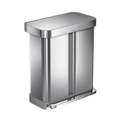 Front. simplehuman - 58L recycler rectangular step can, brushed stainless steel - Brushed.