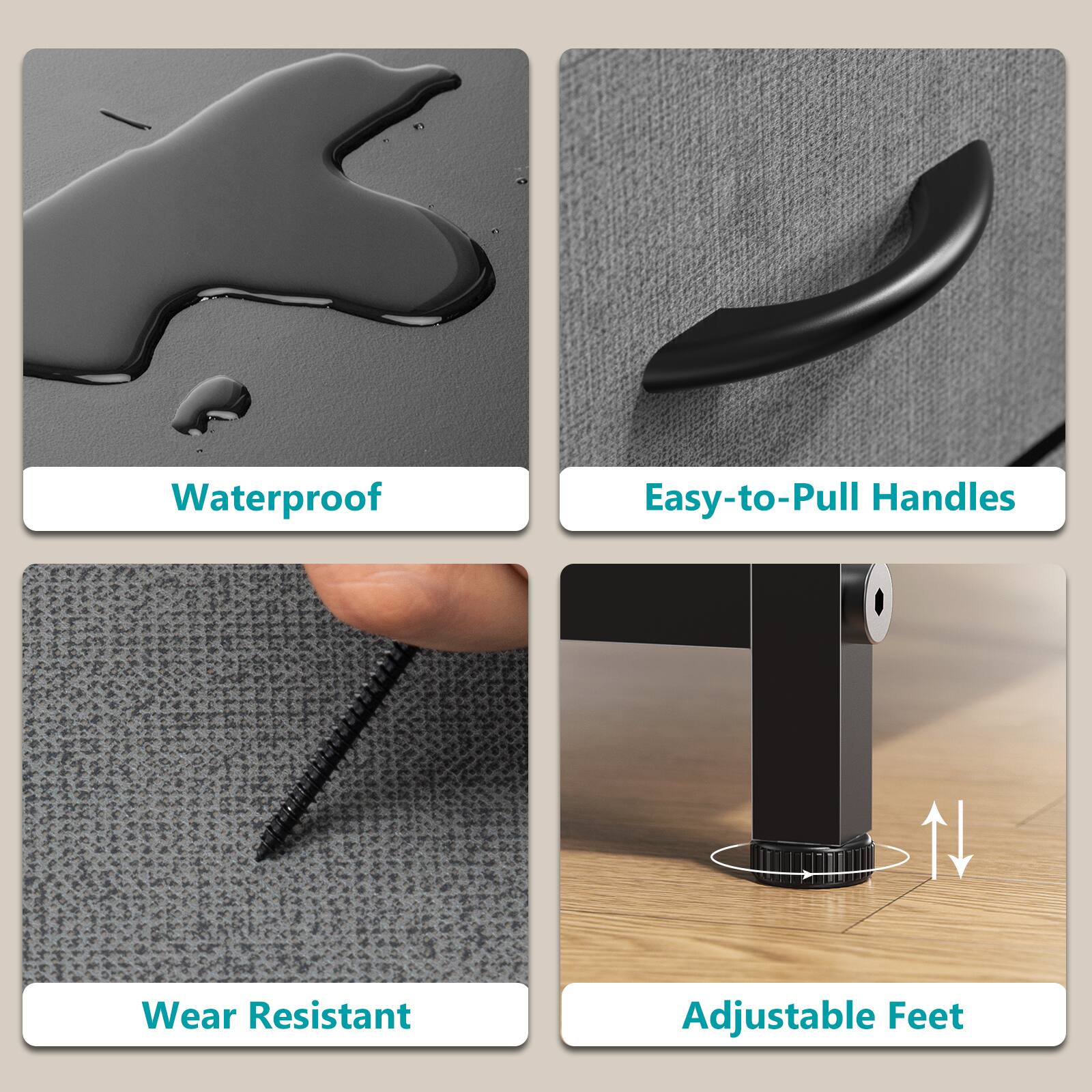 - Waterproof
- Easy-to-Pull Handles
- Wear Resistant
- Adjustable Feet