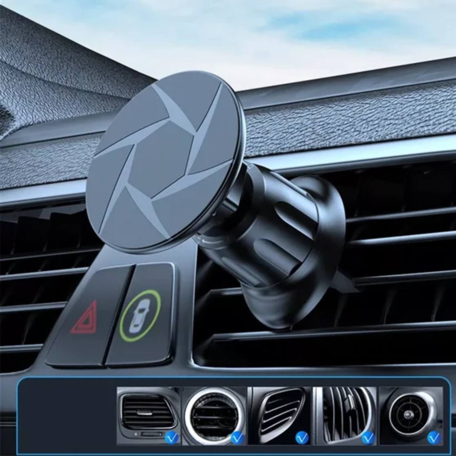Angle. Stock Preferred - Magnetic Car Air Vent Phone Holder Mount - Black.