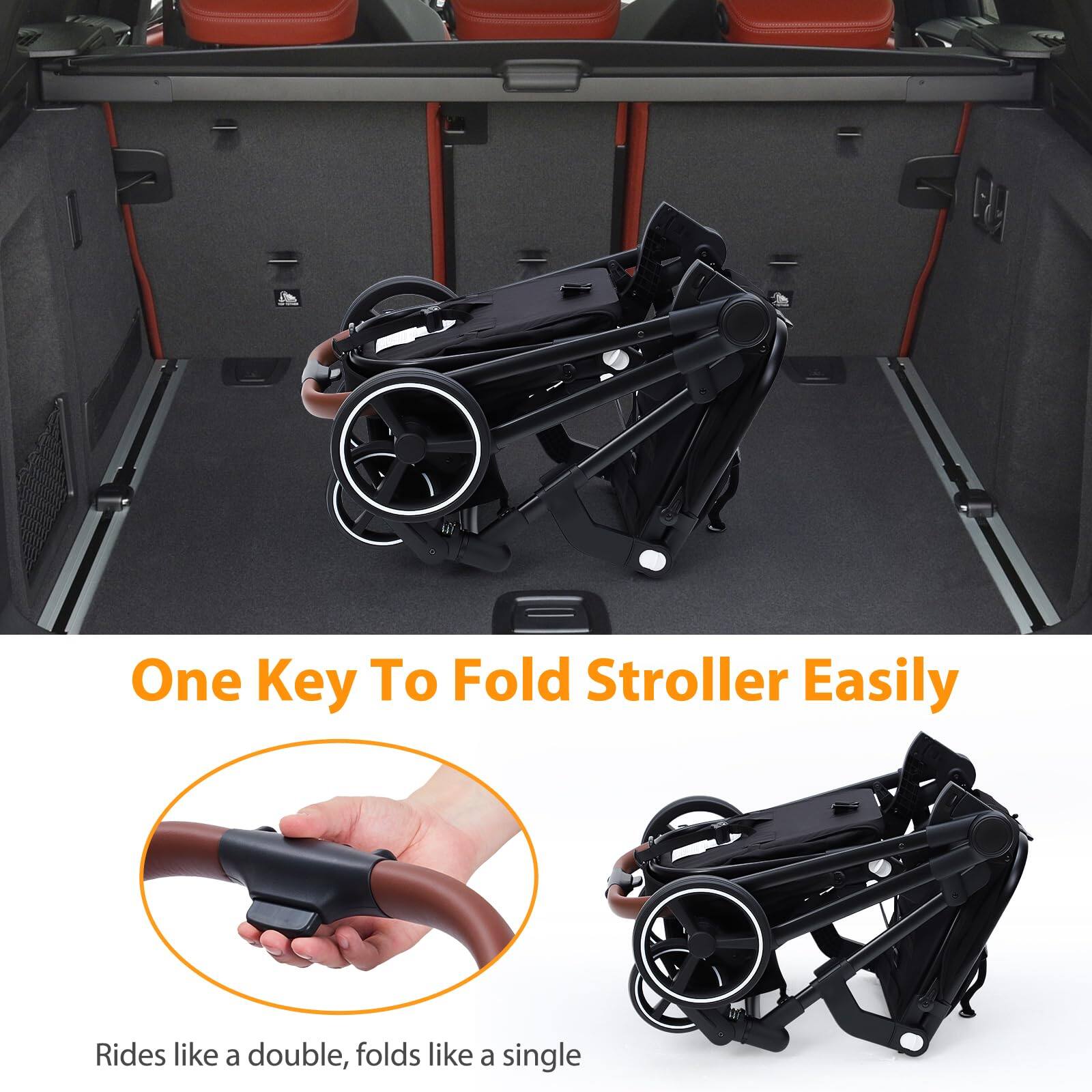 One Key To Fold Stroller Easily

Rides like a double, folds like a single