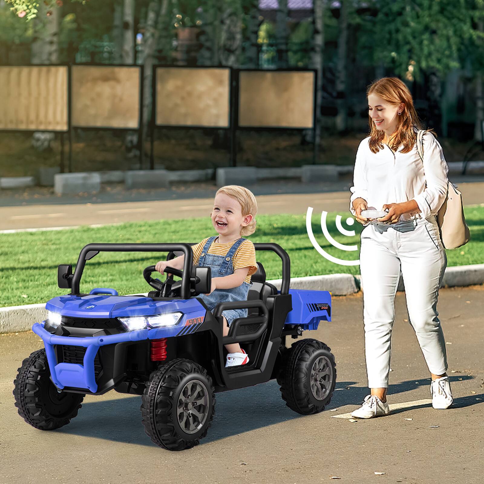 Alt View 1. Costway - Costway 12V 2 Seater Ride On UTV Dump Truck Remote w/ Electric Dump Bed & Shovel - Blue.