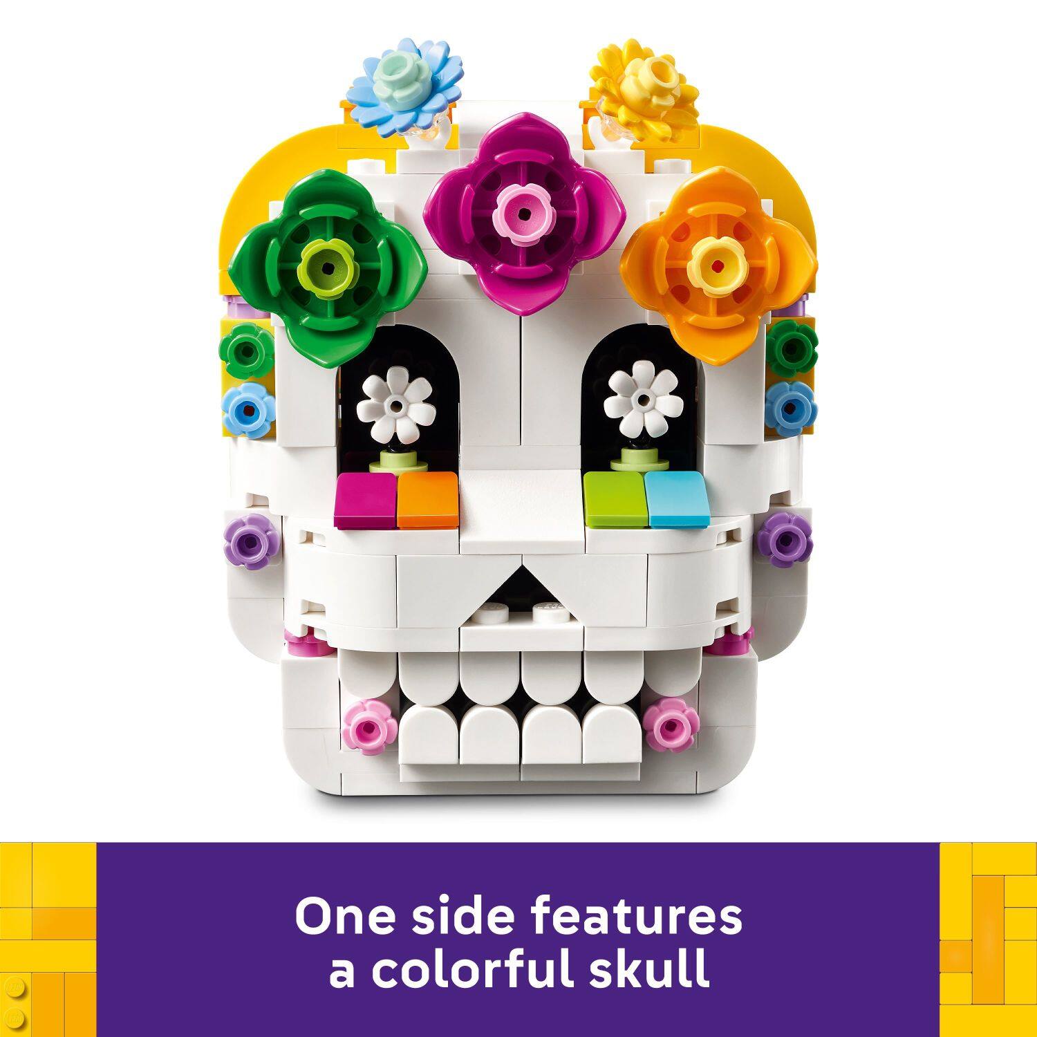 One side features a colorful skull