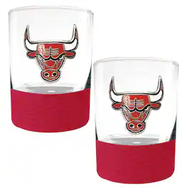 Great American Products - Chicago Bulls 2-Pack 14oz. Rocks Glass Set with Silcone Grip - Red