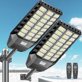 Adewalk - 9800W IP67 Waterproof Solar Street Light Motion Sensor Bright LED Light for Yard Parking Lot 2pack - Black