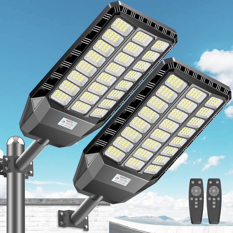 Front. Adewalk - 9800W IP67 Waterproof Solar Street Light Motion Sensor Bright LED Light for Yard Parking Lot 2pack - BLACK.