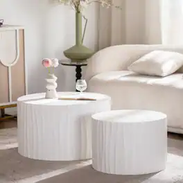 Loheer - Nesting Coffee Table Set of 2 Round Wooden Modern Accent Table Fully Assembled - Natural