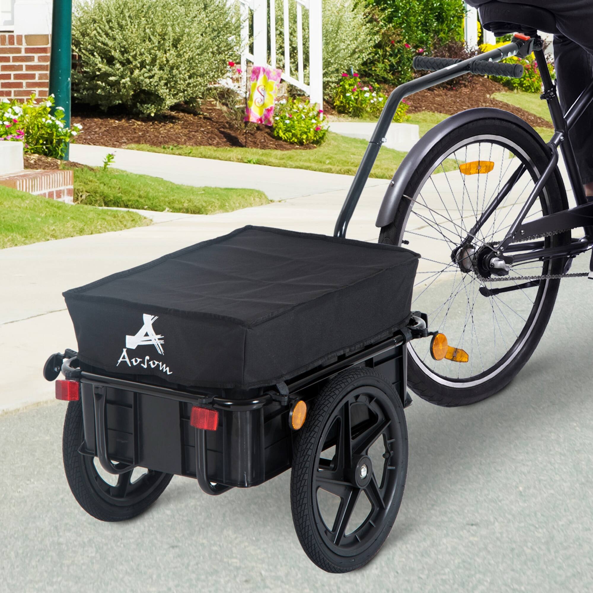 Alt View 1. Aosom - Bicycle Cargo Trailer with Removable Box and Waterproof Cover, Bike Wagon Trailer with Two 16in Wheels - Black.