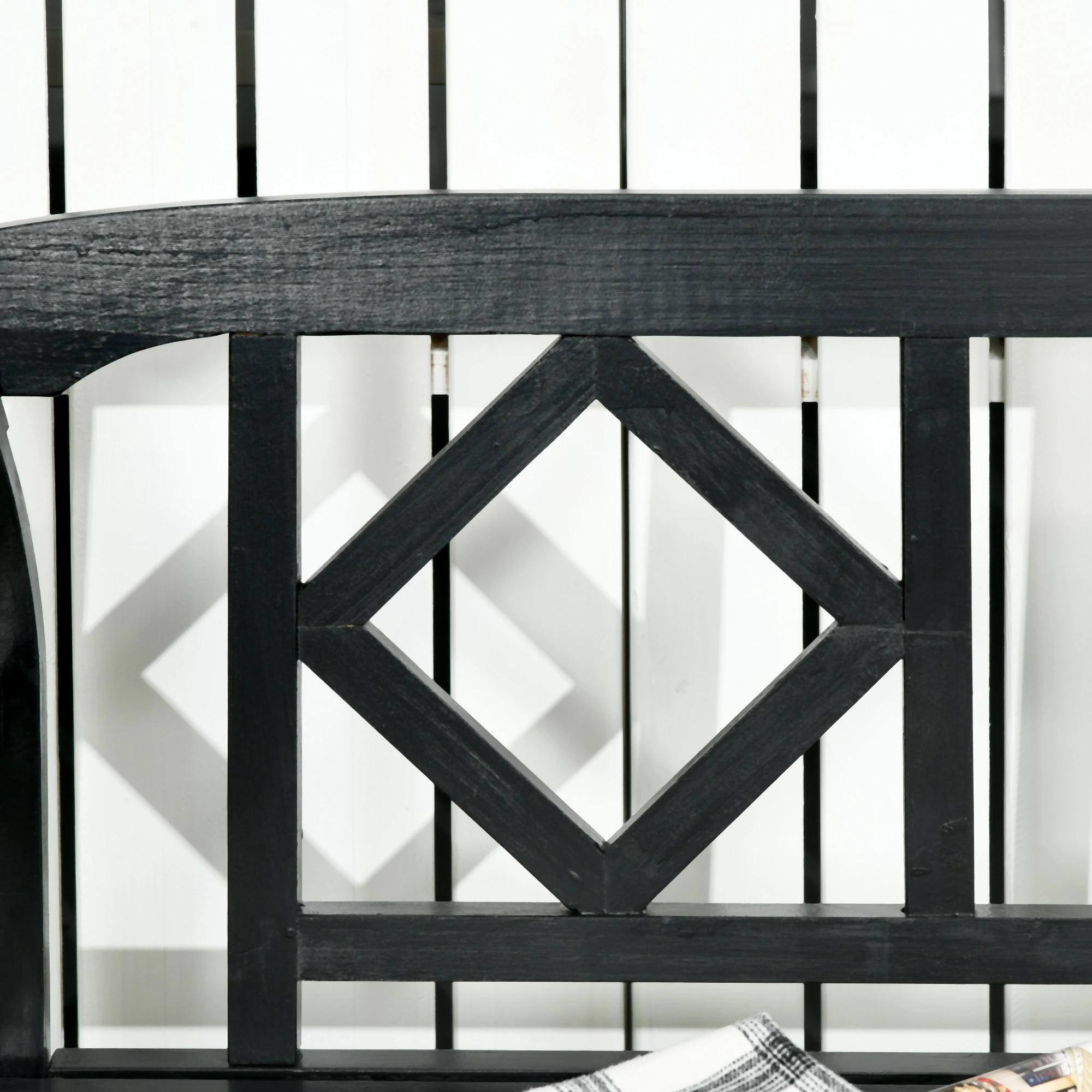 Alt View 2. Resenkos - Resenkos Wooden Bench, Rustic Diamond Pattern, 3-Seater Outdoor Porch Bench, Comfortable Back & Armrests, Black - Black.