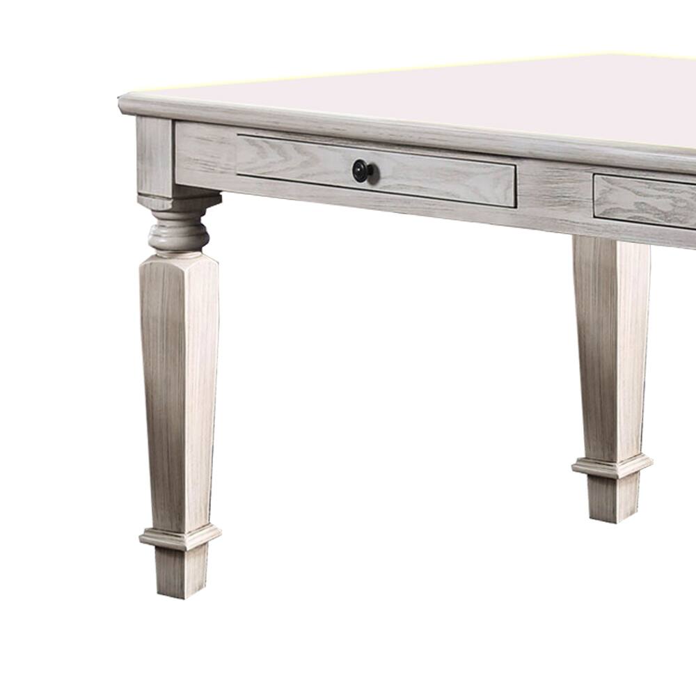 Alt View 1. Manhattan Lane - Wooden Dining Table with 2 Drawers and Tapered Legs, Distressed White - White.