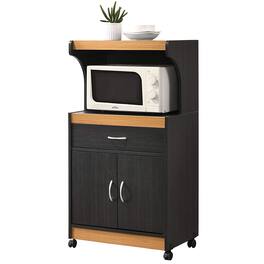 Hodedah - Wheeled Microwave Island Cart with Drawer and Cabinet Storage - Black-beech