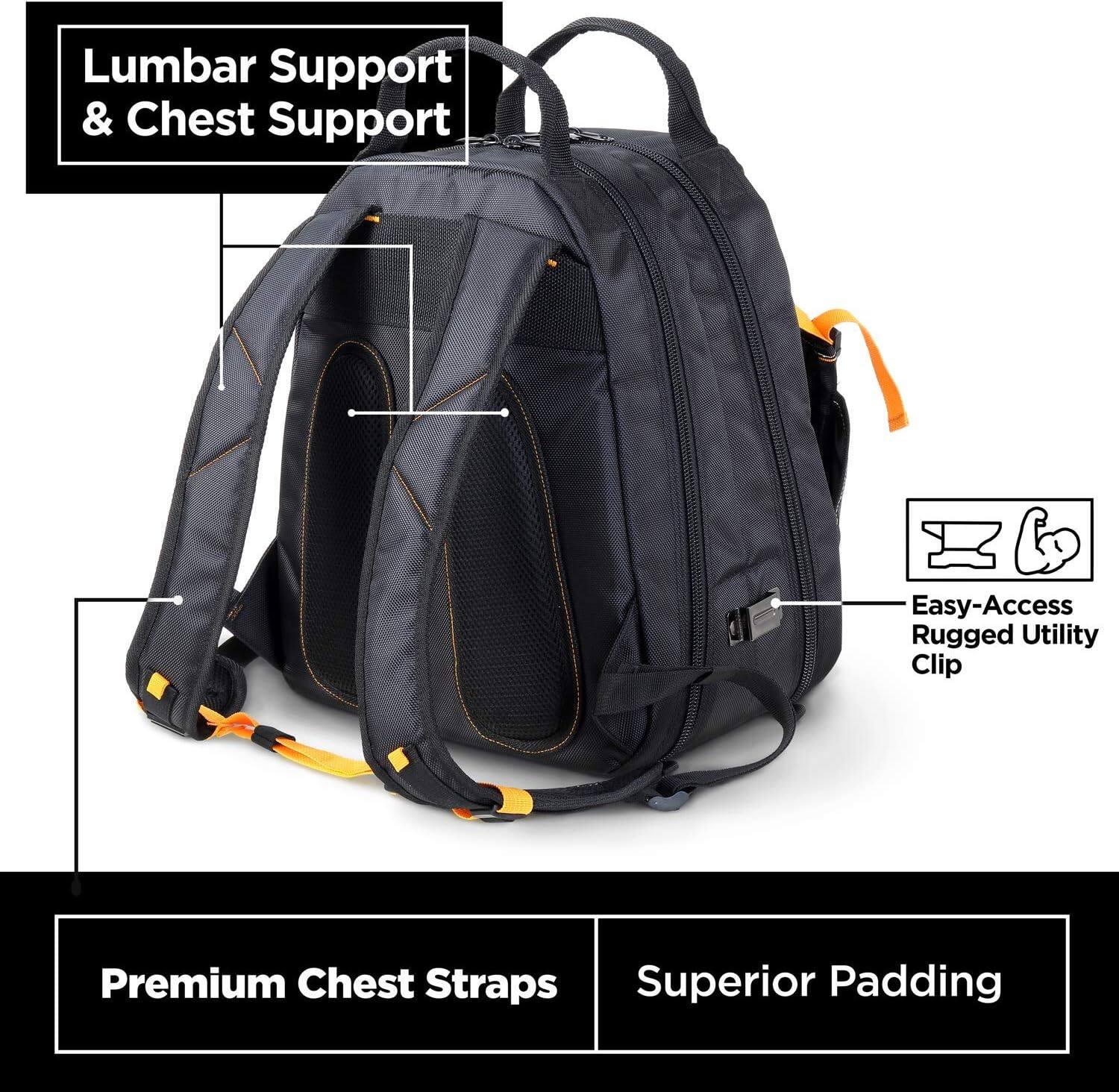 Lumbar Support & Chest Support  
Easy-Access Rugged Utility Clip  
Premium Chest Straps  
Superior Padding