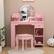 Angle. Acekool - Kids Vanity with Lighted Mirror & Stool, Little Girls Vanity with Adjustable LED Light - Pink.