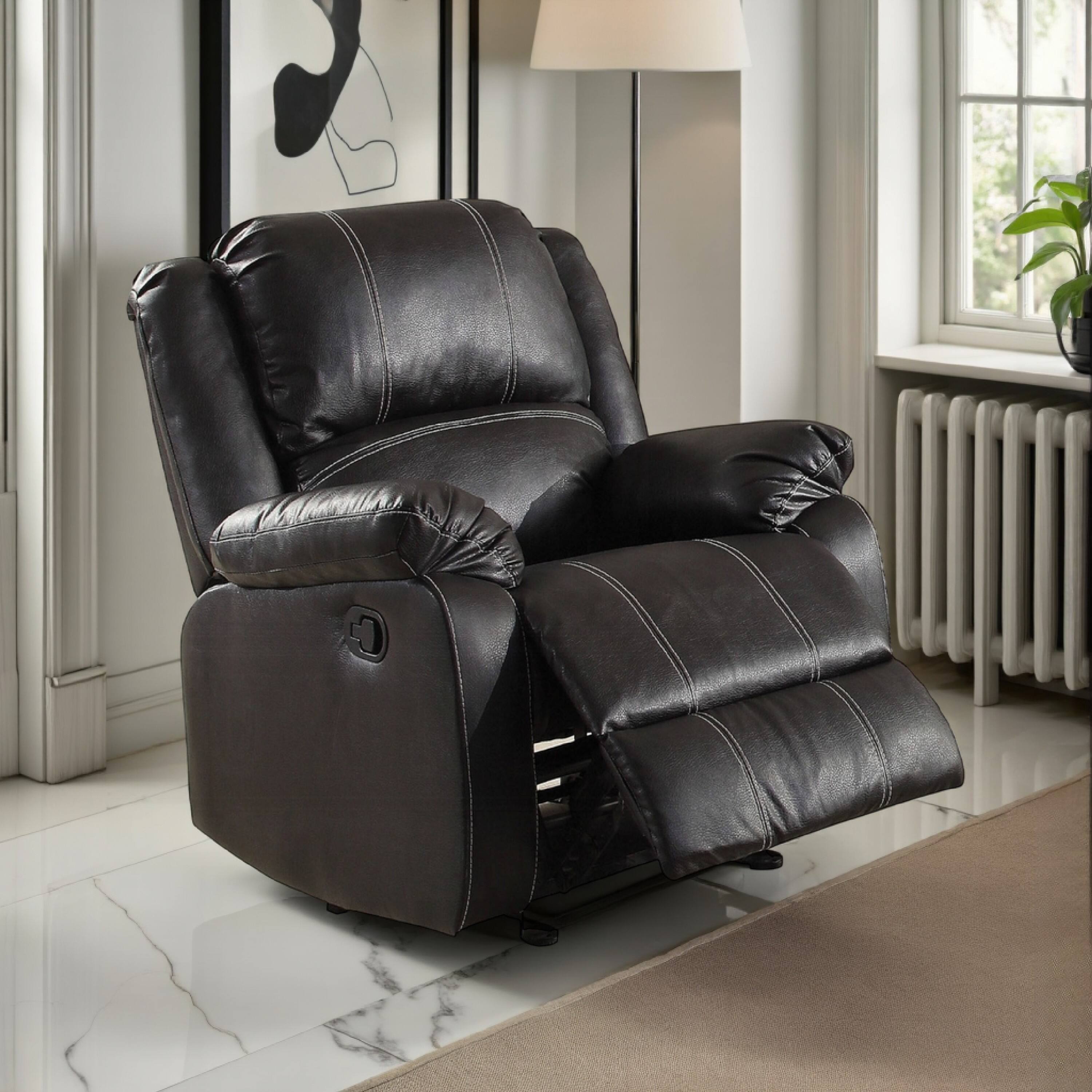 Alt View 5. Manhattan Lane - Zuru Motion Manual Rocker Recliner Chair, Plush Black Faux Leather - Black.