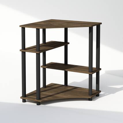 Front. Furinno - Turn-N-Tube Multipurpose Corner Shelf, Display Rack, Bookshelf, Columbia Walnut/Black - Columbia Walnut/Black.