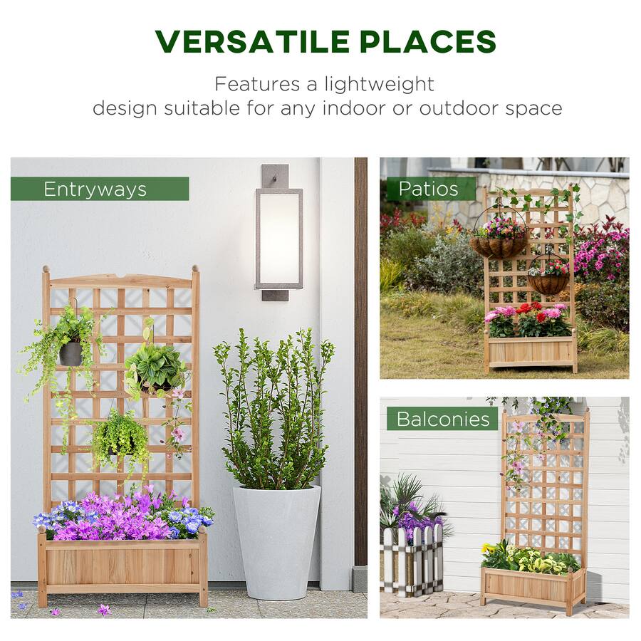 Outsunny Wooden Raised Garden Bed with Trellis, Outdoor Planter Box ...