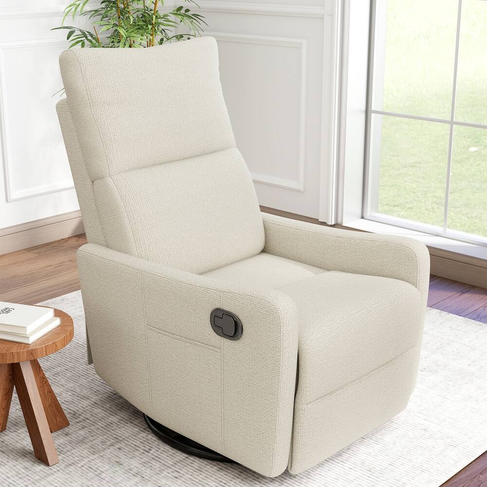 Angle. Loheer - Loheer Manual Swivel Rocker Recliner Chair Beige Fabric Glider Recliner for Nursery and Small Spaces - Beige.