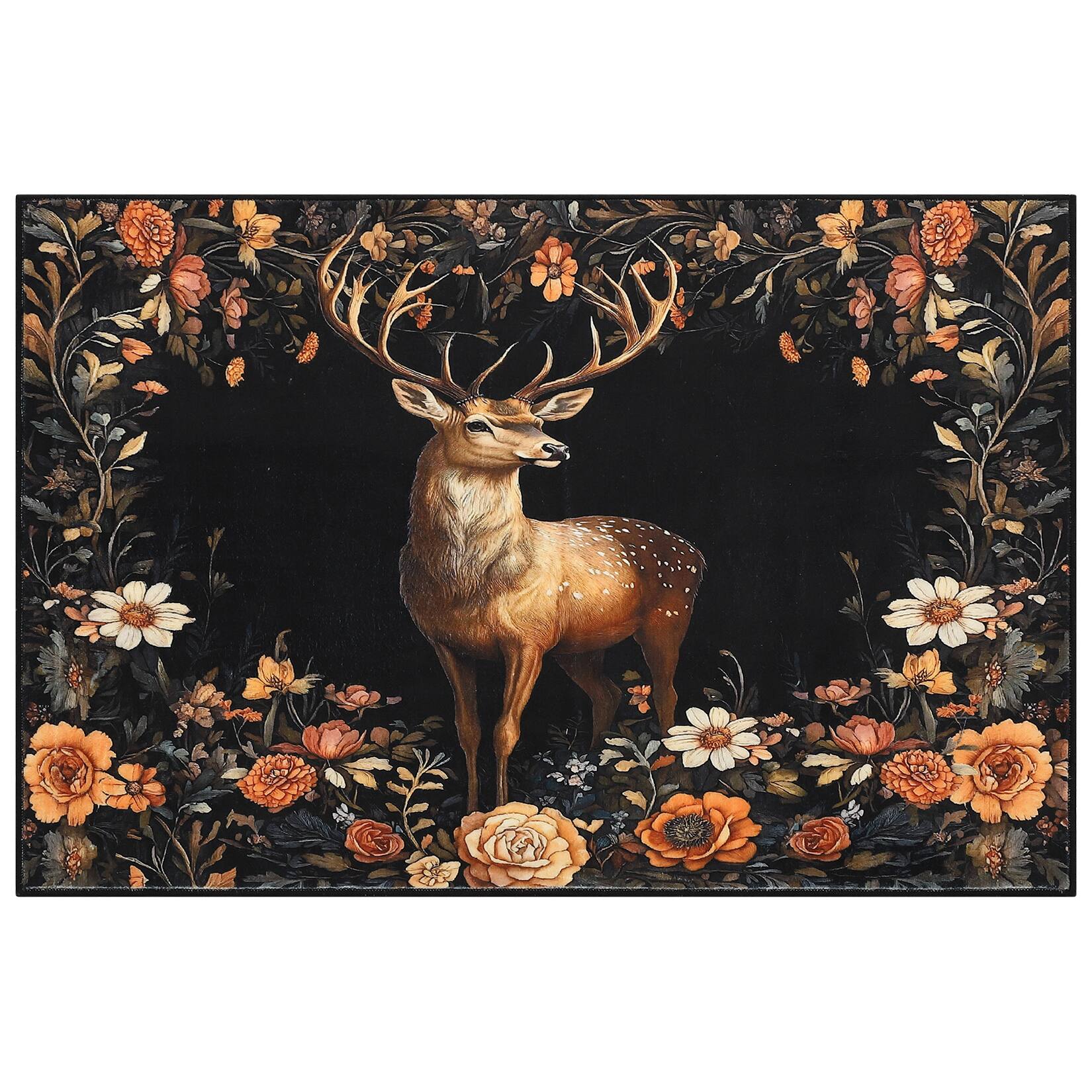 Acekool - Christmas 2'x3' Rug for Entryway Indoor Small Washable Kitchen Rugs Soft Bathroom Carpet Elk Holiday Decor Non-Slip mat - Black