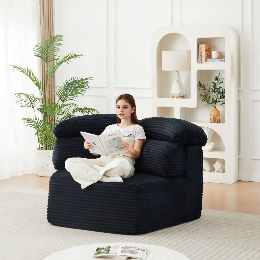 Back. Loheer - Loheer 53-Inch Modern Modular Sofa Single-Seater Lounge Chair Pentagonal Corduroy Sofa with Enveloping Pillow - Black.