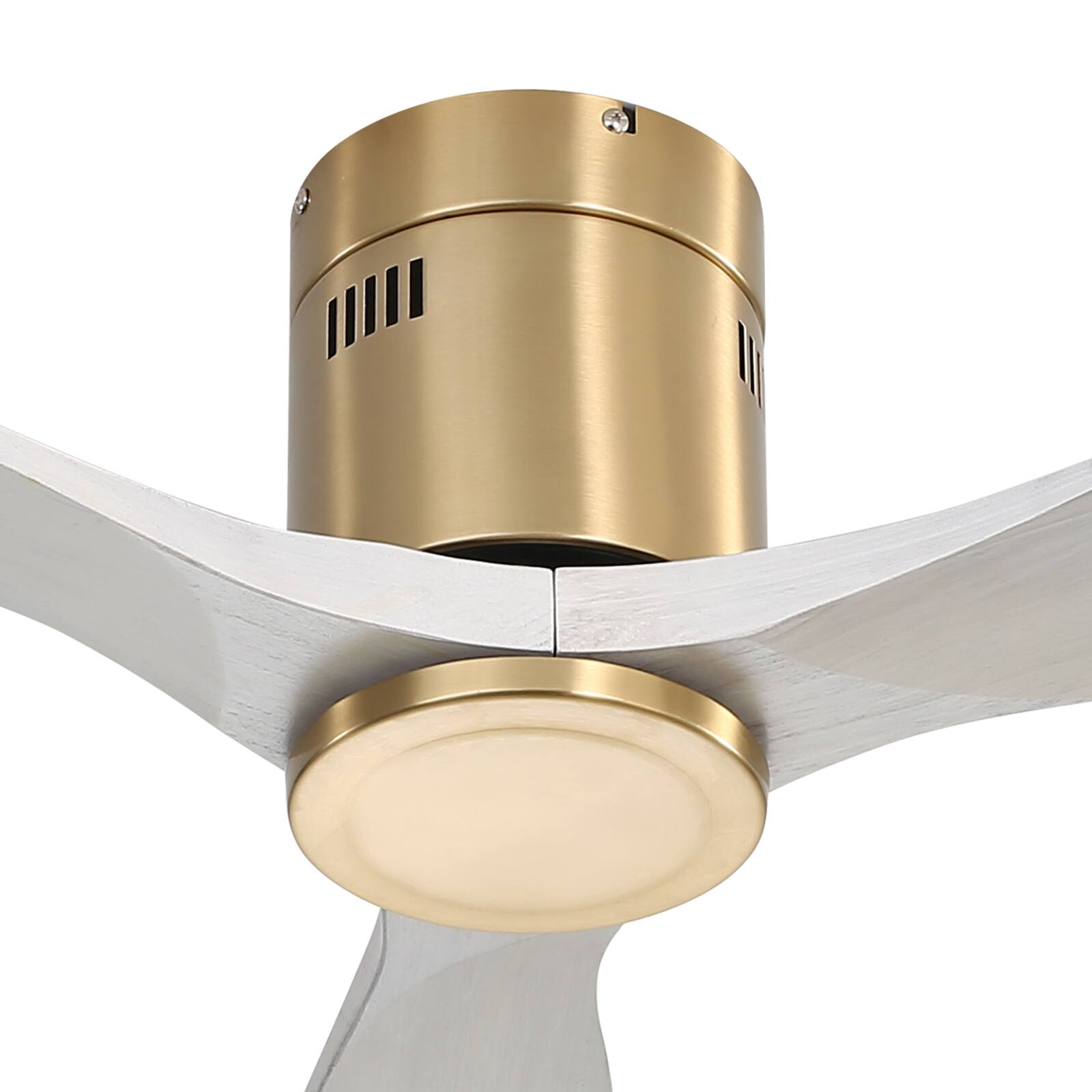 Back. Sofucor - Gold Ceiling Fan No Light 52" 3 Blades Modern Room Remote Control Timer Reversible Bedroom Flush Mount Ceiling Fan - Gold Light Grey.