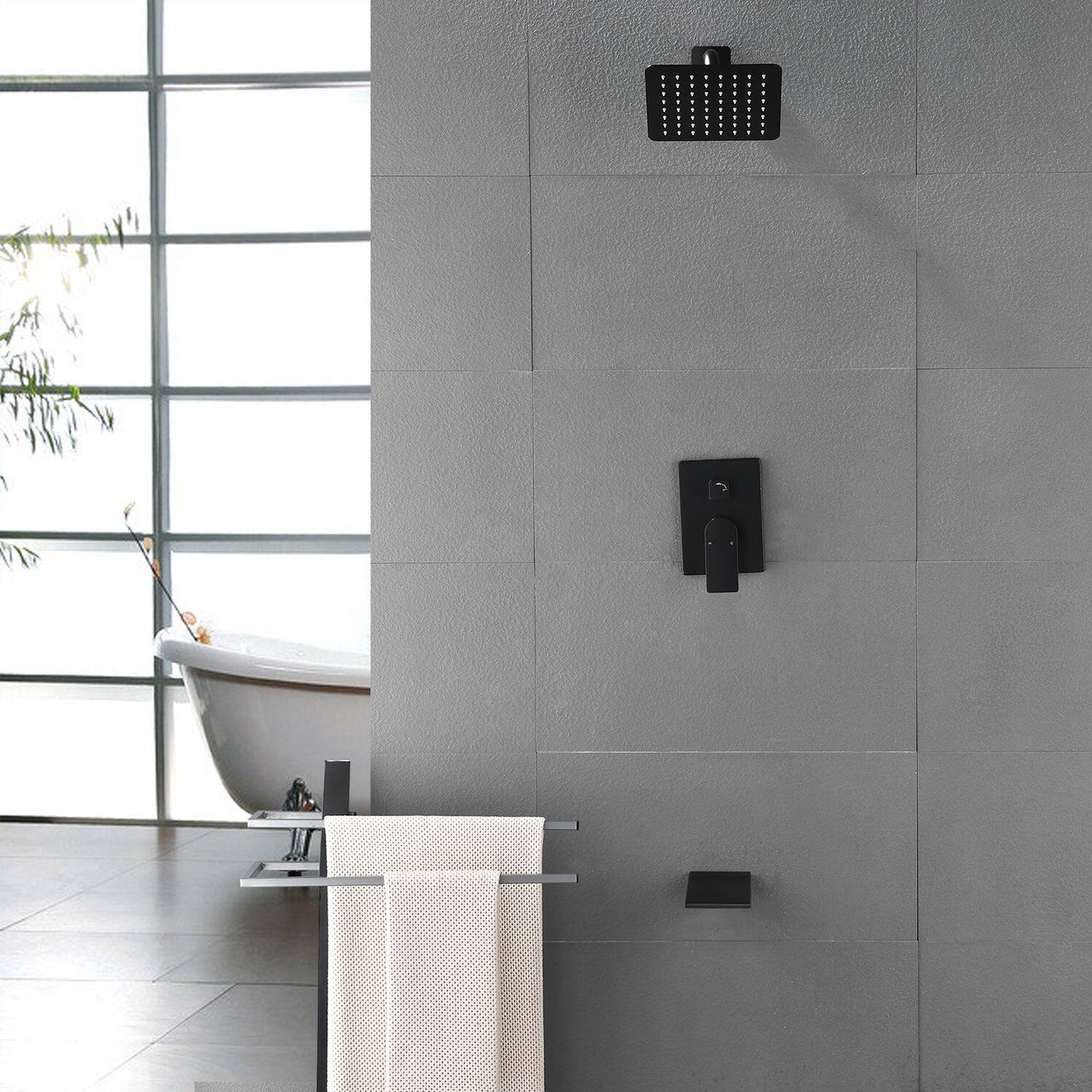 Alt View 2. Boyel Living - Black Shower Set 2-Function Brass Pressure Balance Valve cUPC 8 Inch SUS304 Top Spray Waterfall Spout Dual Water Outlet - Matte Black.